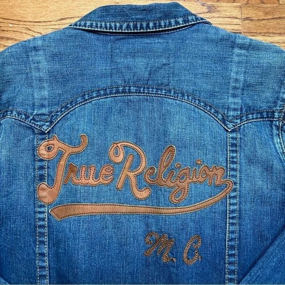 True Religion Vintage Danny Slim Fit Denim Jacket W/ Leather Embroidery Sz: XL - Picture 16 of 16
